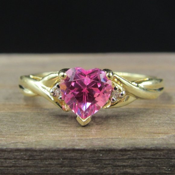Jewelry - Size 7 10K Gold Heart Sapphire & Diamond Ring